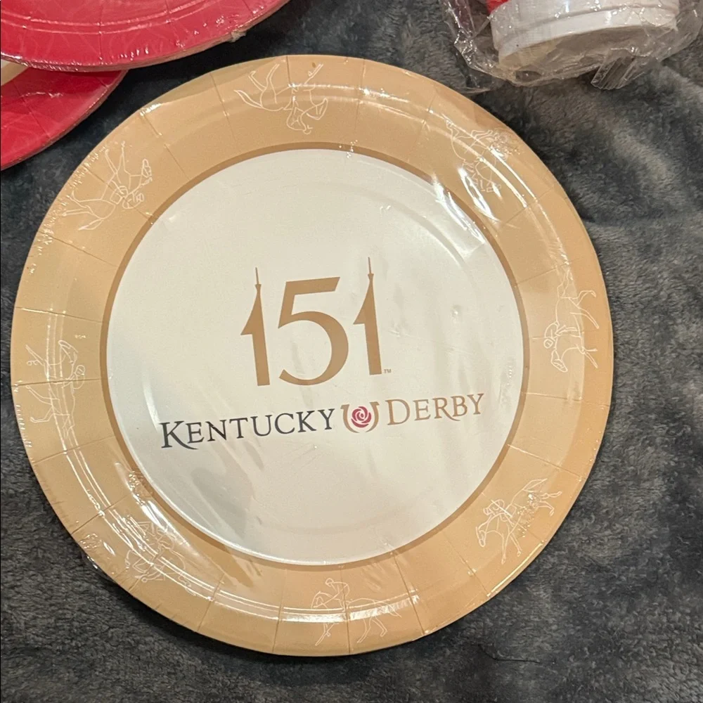 Party Plates and Cups Kentucky Derby Set - Red and Cream